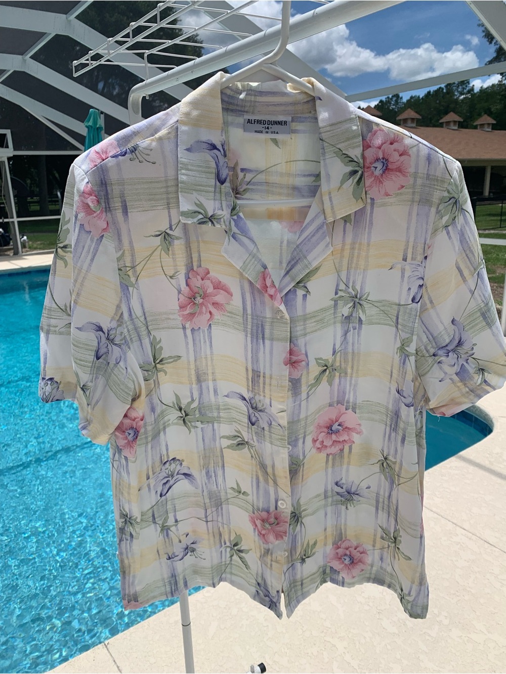 Alfred Dunner Floral Plaid Button Down Shirt - Pink, Green, Yellow, White